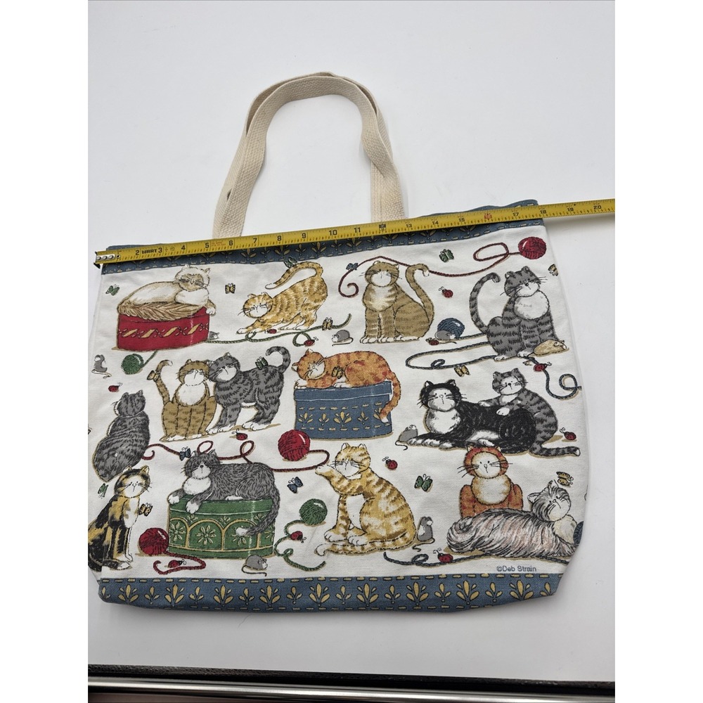 Deb Strain Fun Vintage Cat Large Tote Bag Double Handle Yarn Butterfly Ladybugs - Picture 5 of 11
